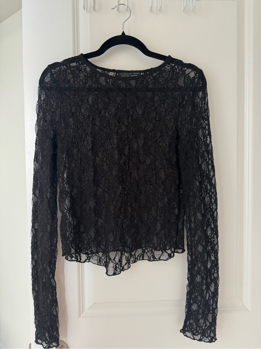 Mango Black Lace Long-Sleeve Sheer Top